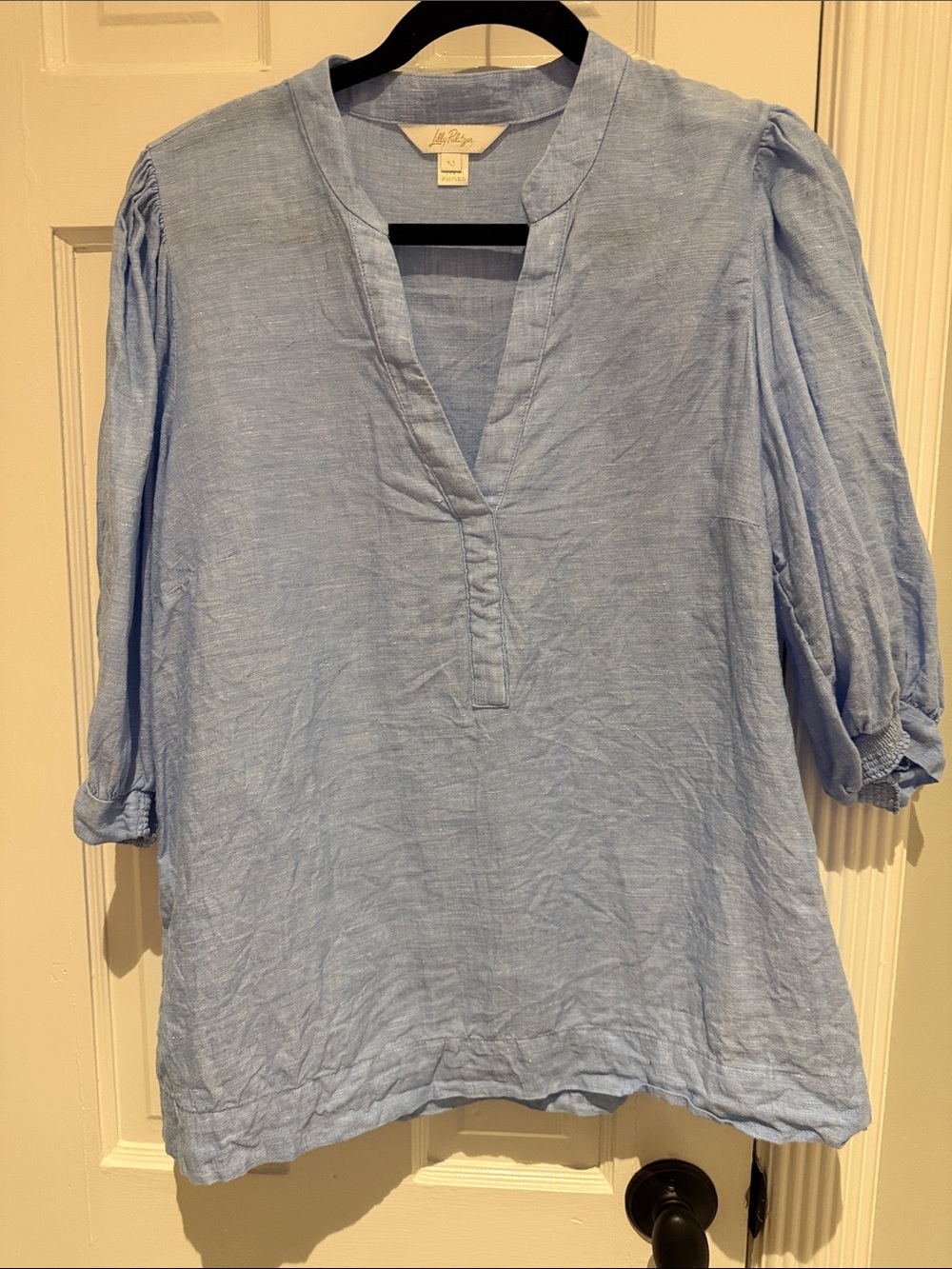 LILLY PULITZER LAGOON LINEN TOP BLUE 14 EUC